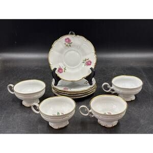 Set of Hutschenreuther Selb Pasco “The Dundee” 4 Tea Cups & 5 Saucers